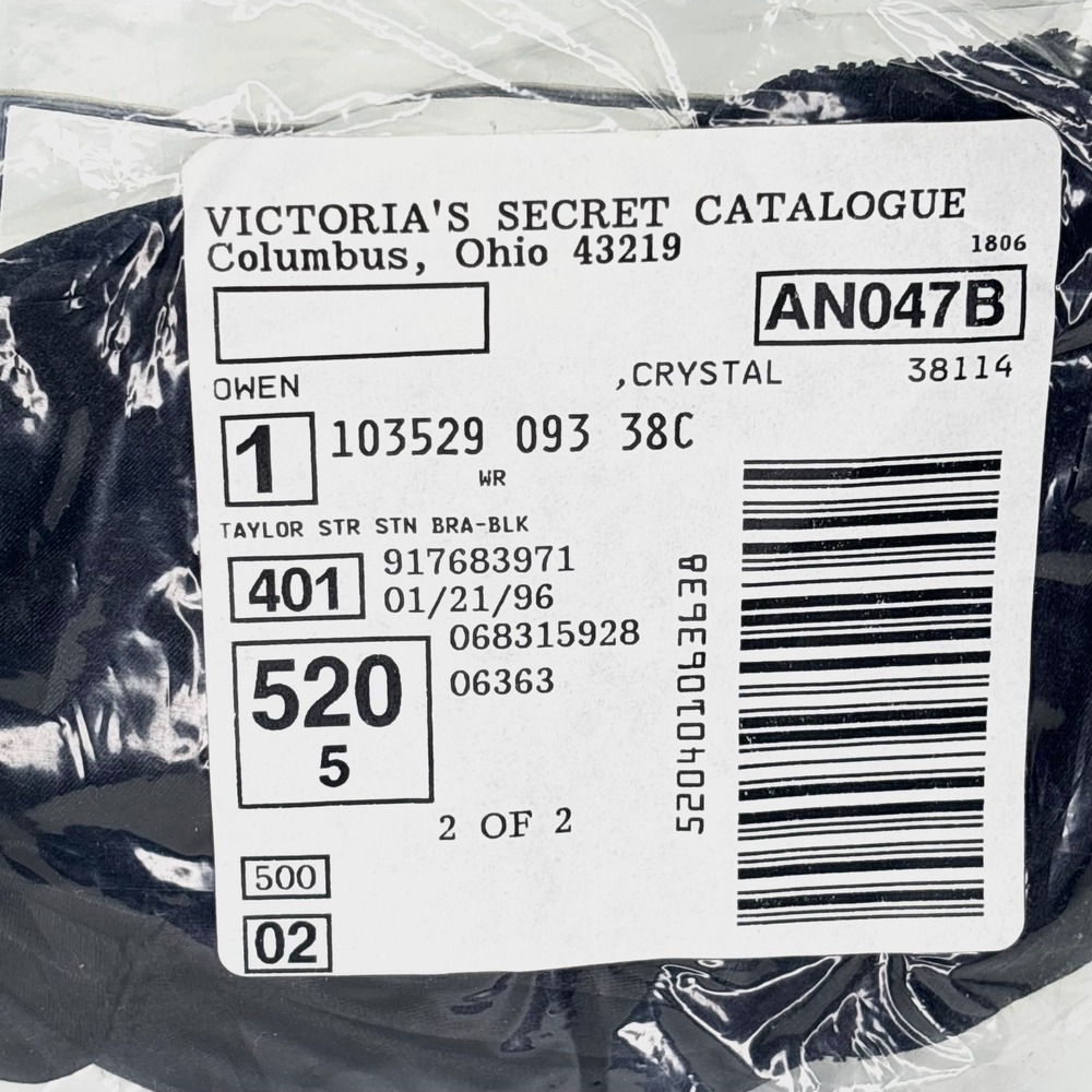 Vintage 90s Victoria's Secret Taylor Stretch Satin Bra Black 38C NOS Sealed 1996 - Picture 2 of 4